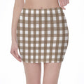 Brown And White Check Pattern Print Pencil Mini Skirt