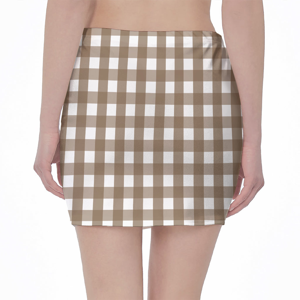 Brown And White Check Pattern Print Pencil Mini Skirt