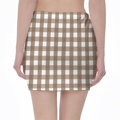 Brown And White Check Pattern Print Pencil Mini Skirt