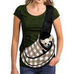 Brown And White Check Pattern Print Pet Sling Carrier