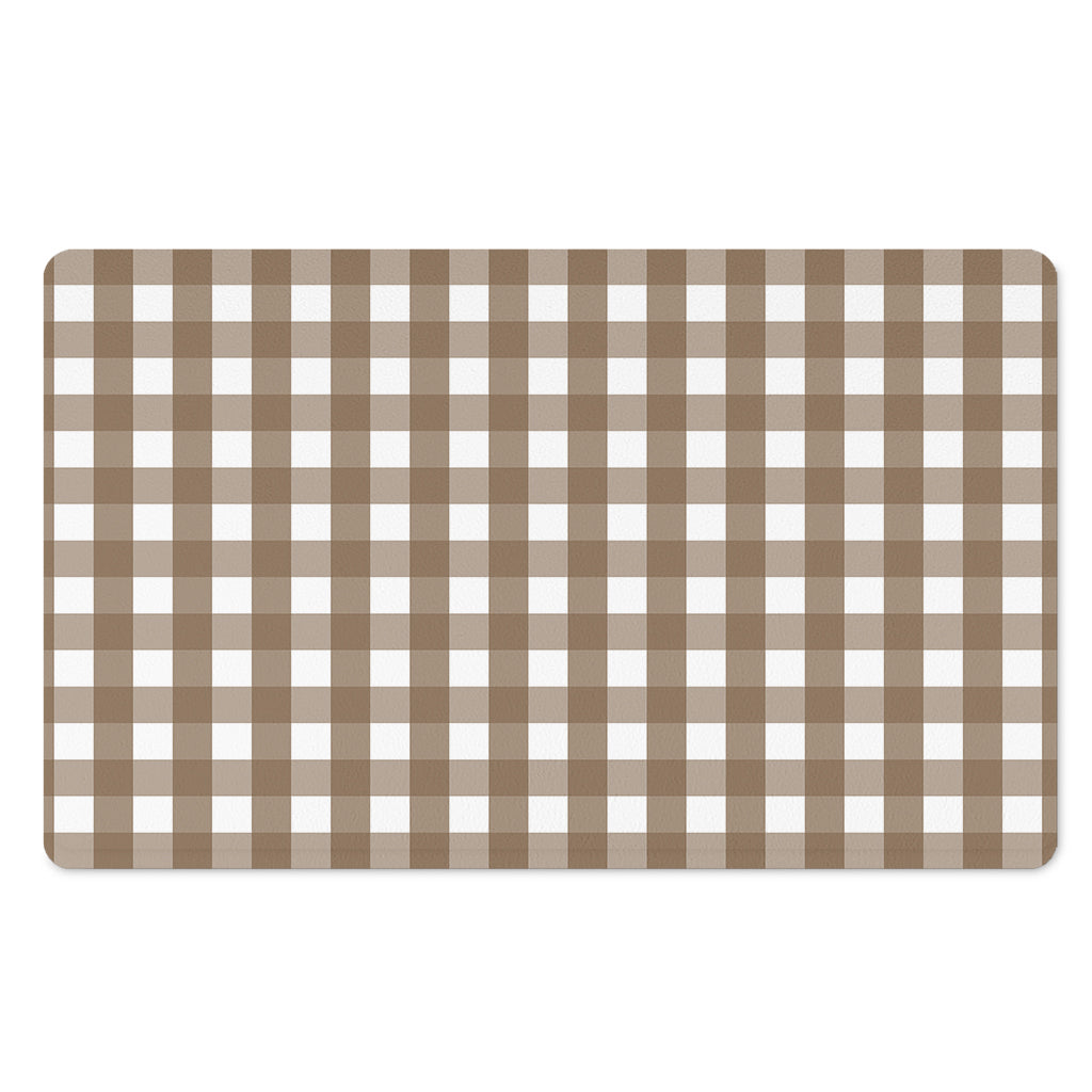 Brown And White Check Pattern Print Polyester Doormat