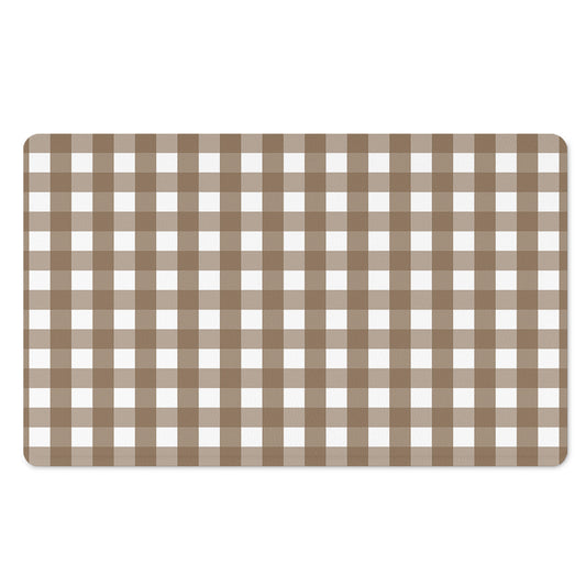 Brown And White Check Pattern Print Polyester Doormat