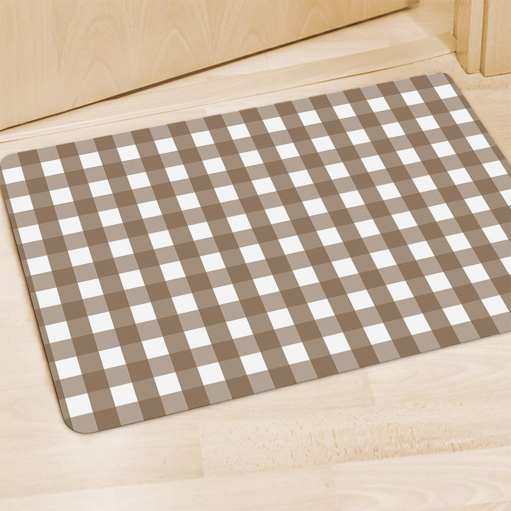 Brown And White Check Pattern Print Polyester Doormat