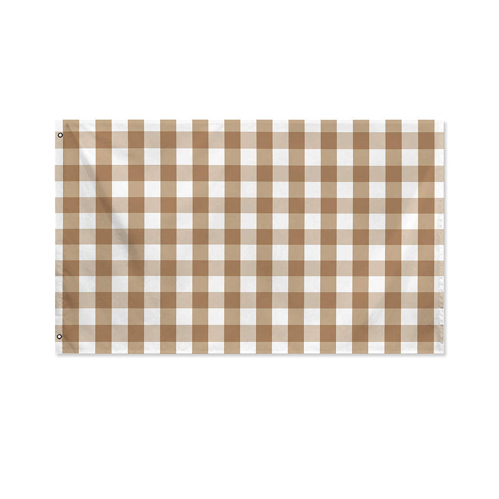 Brown And White Check Pattern Print Polyester Flag