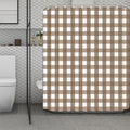Brown And White Check Pattern Print Polyester Shower Curtain