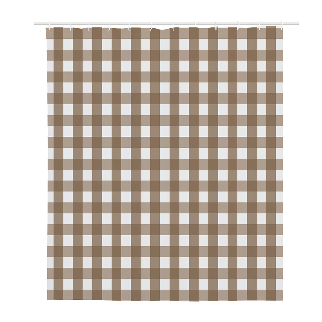 Brown And White Check Pattern Print Polyester Shower Curtain
