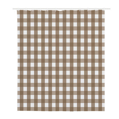 Brown And White Check Pattern Print Polyester Shower Curtain