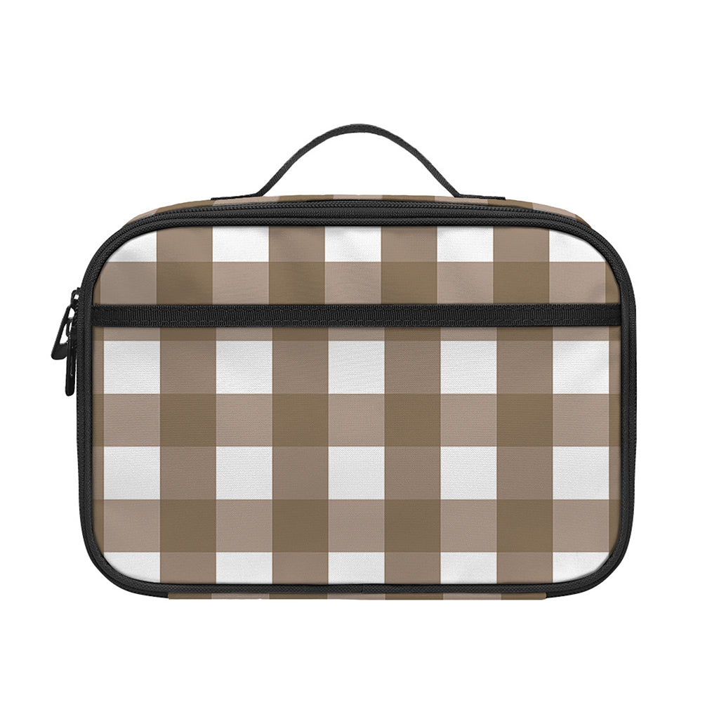Brown And White Check Pattern Print Portable Lunch Bag