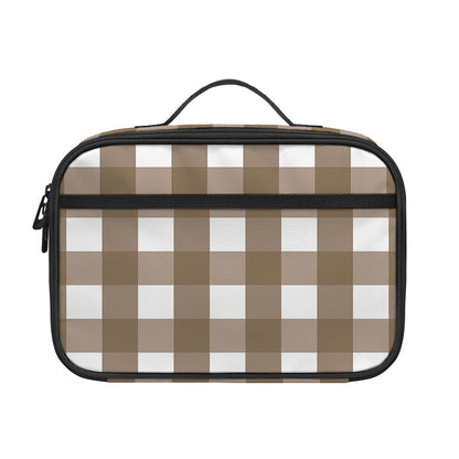 Brown And White Check Pattern Print Portable Lunch Bag