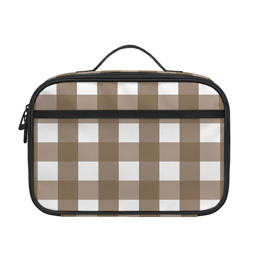 Brown And White Check Pattern Print Portable Lunch Bag