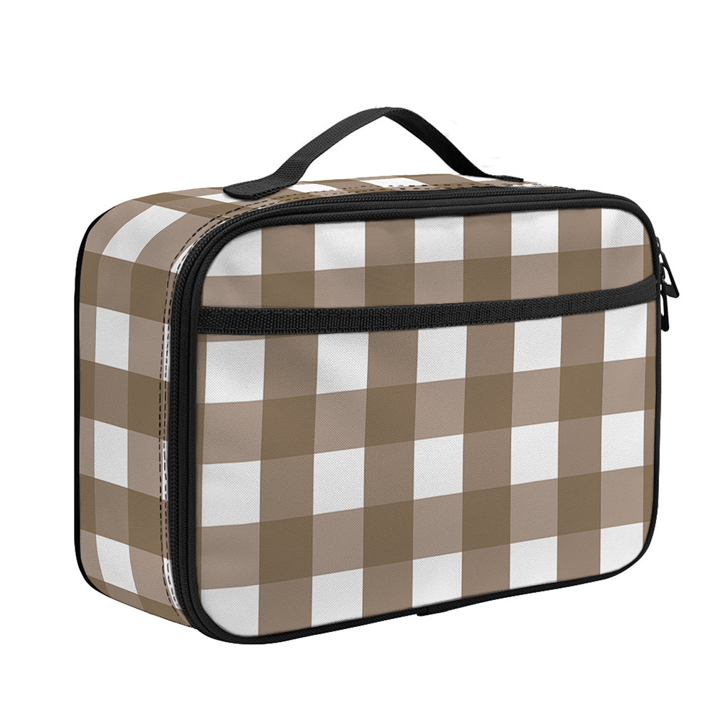 Brown And White Check Pattern Print Portable Lunch Bag