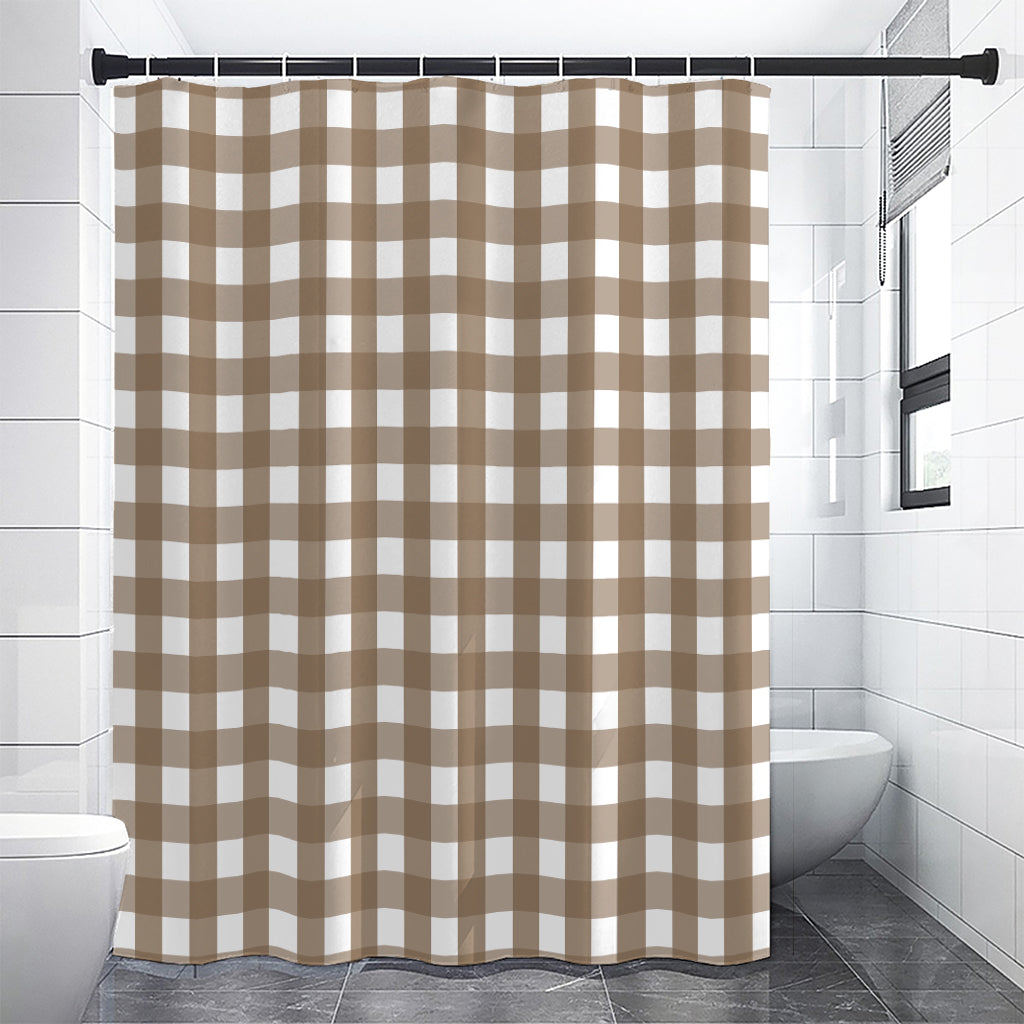 Brown And White Check Pattern Print Premium Shower Curtain
