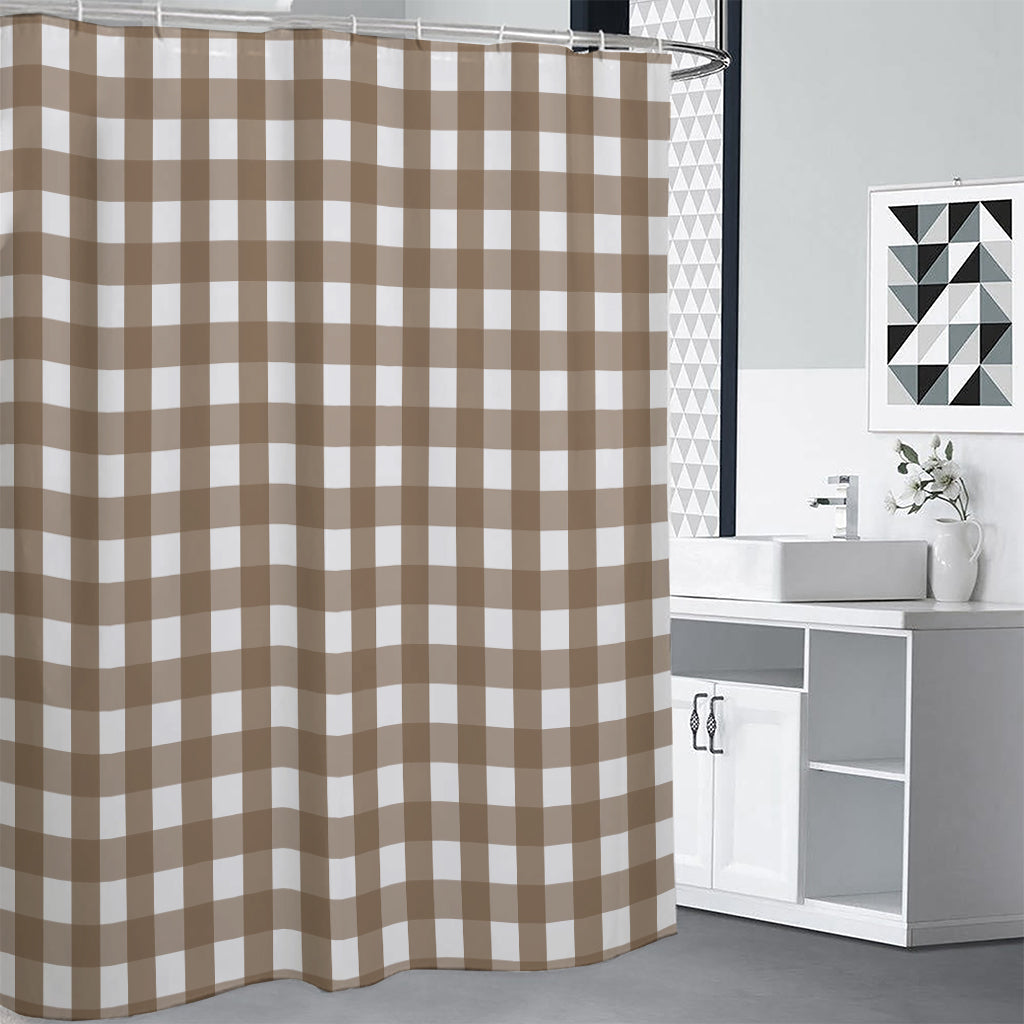 Brown And White Check Pattern Print Premium Shower Curtain