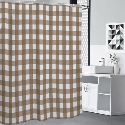 Brown And White Check Pattern Print Premium Shower Curtain
