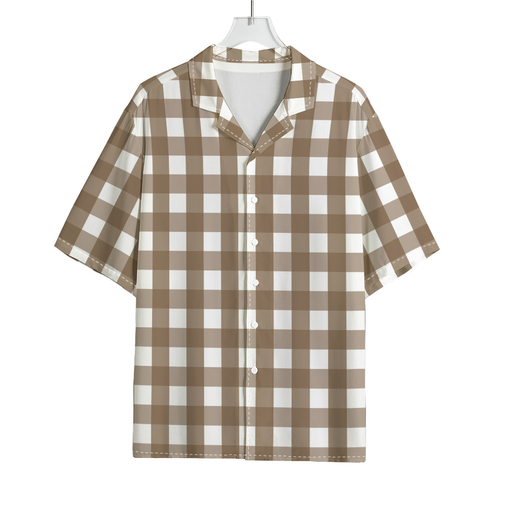 Brown And White Check Pattern Print Rayon Hawaiian Shirt