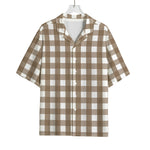 Brown And White Check Pattern Print Rayon Hawaiian Shirt