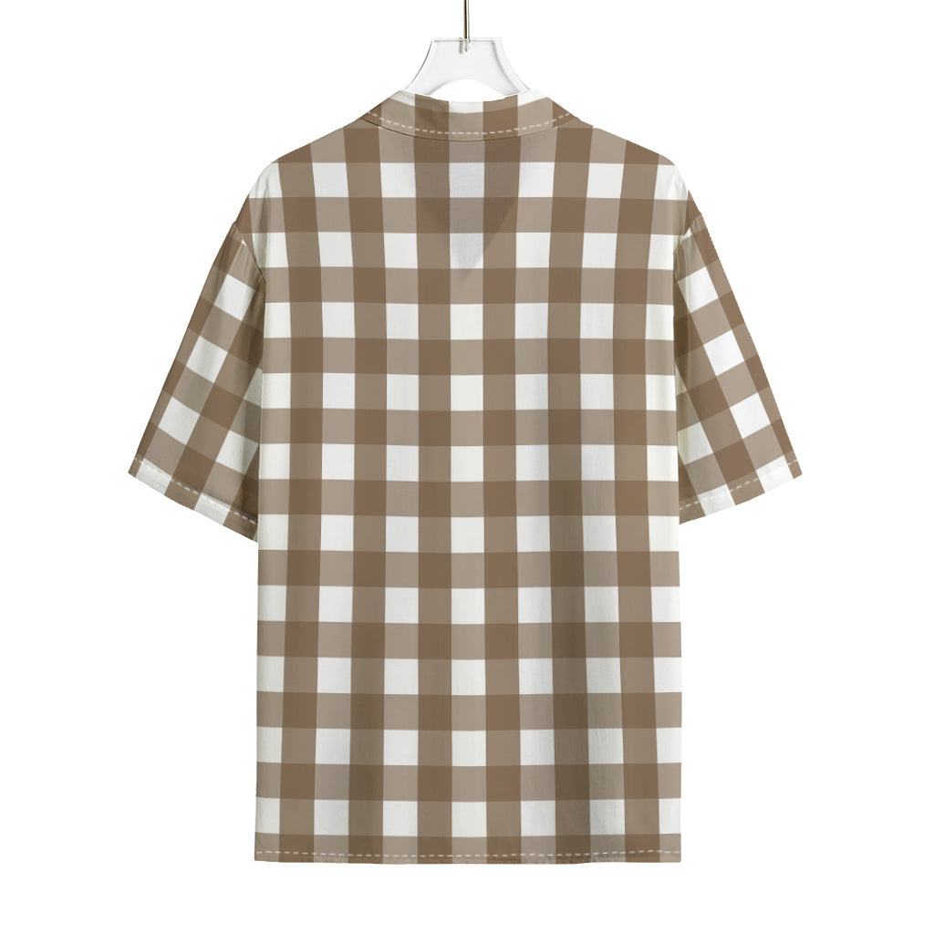 Brown And White Check Pattern Print Rayon Hawaiian Shirt