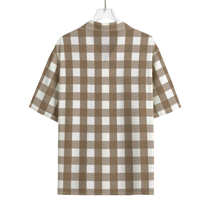 Brown And White Check Pattern Print Rayon Hawaiian Shirt