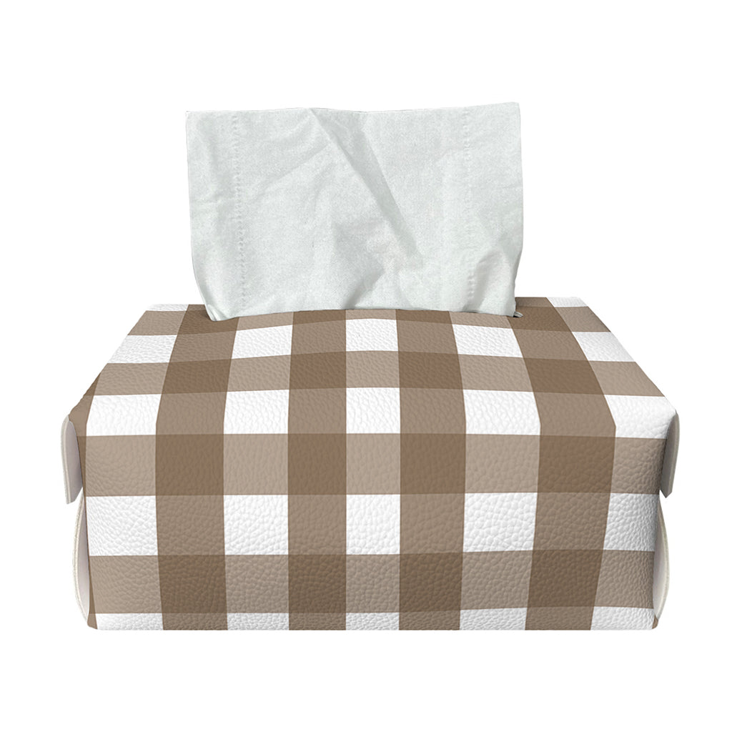Brown And White Check Pattern Print Rectangle Tissue Box Cover