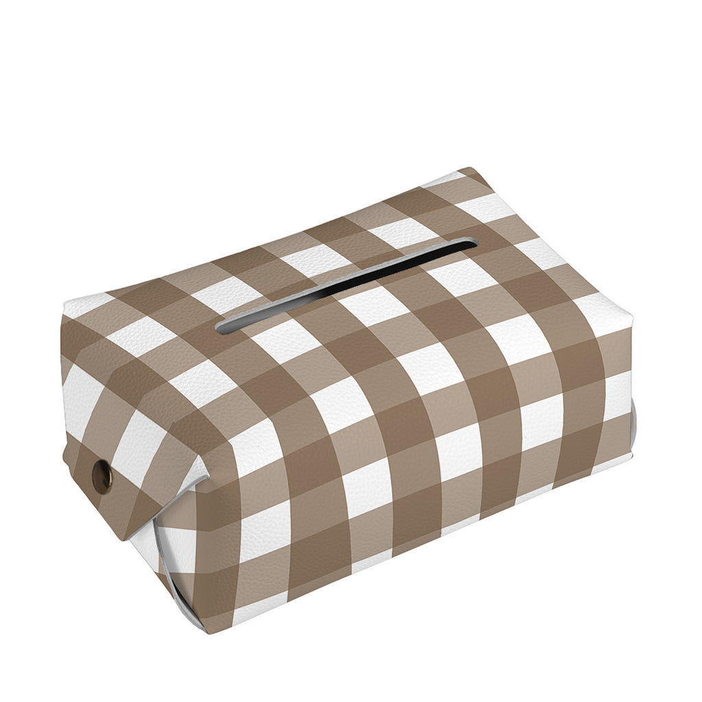 Brown And White Check Pattern Print Rectangle Tissue Box Cover
