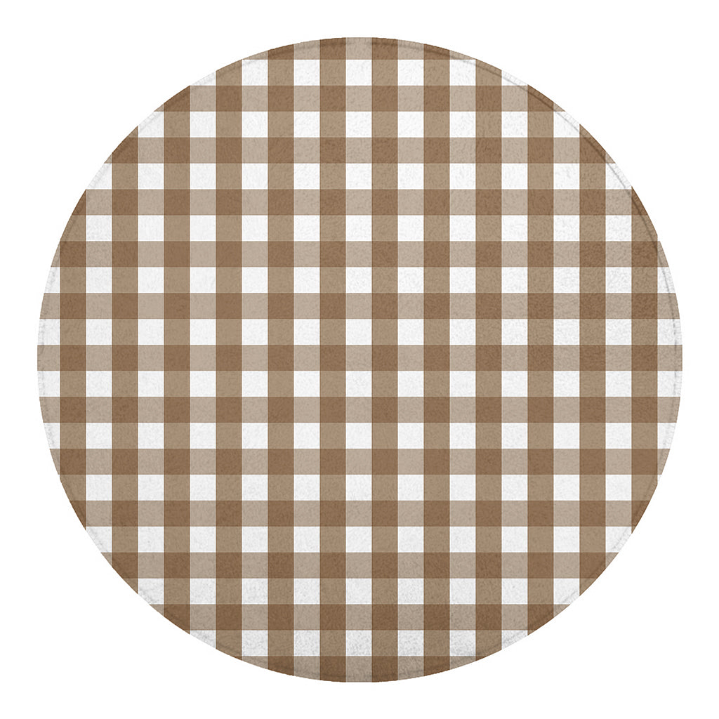 Brown And White Check Pattern Print Round Blanket