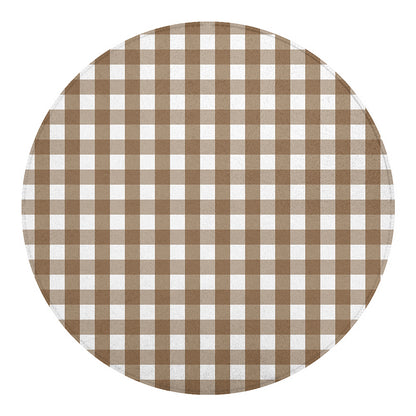 Brown And White Check Pattern Print Round Blanket