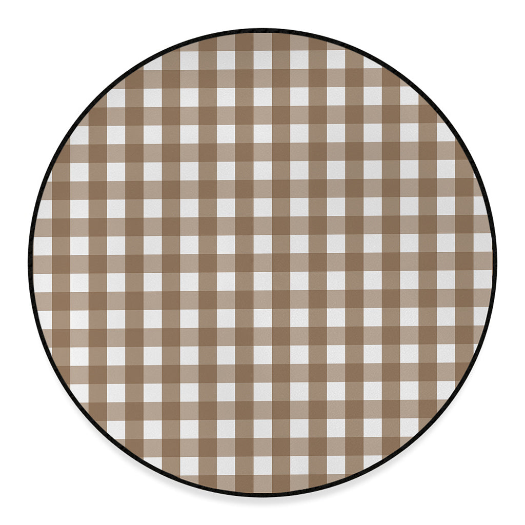 Brown And White Check Pattern Print Round Floor Mat