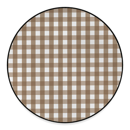 Brown And White Check Pattern Print Round Floor Mat