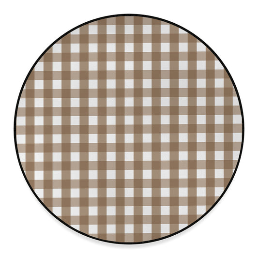 Brown And White Check Pattern Print Round Floor Mat
