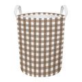 Brown And White Check Pattern Print Round Laundry Basket
