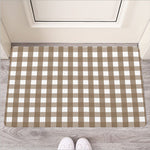Brown And White Check Pattern Print Rubber Doormat