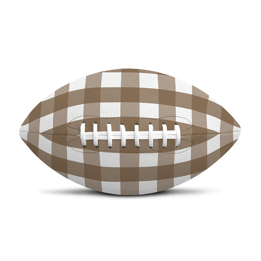 Brown And White Check Pattern Print Rugby Ball