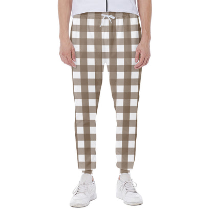 Brown And White Check Pattern Print Scuba Joggers