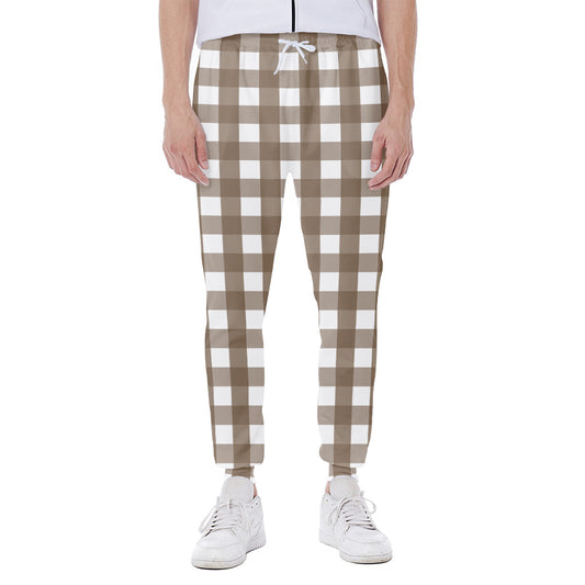 Brown And White Check Pattern Print Scuba Joggers