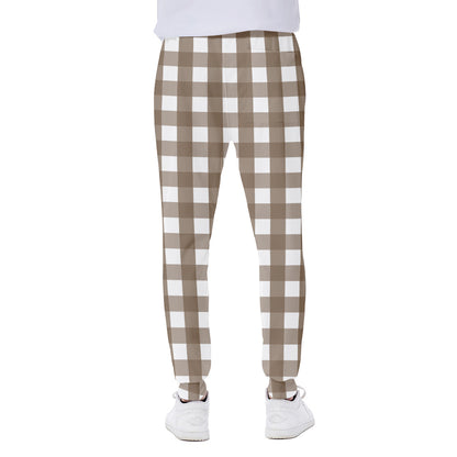 Brown And White Check Pattern Print Scuba Joggers