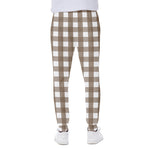 Brown And White Check Pattern Print Scuba Joggers