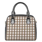 Brown And White Check Pattern Print Shoulder Handbag