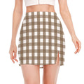 Brown And White Check Pattern Print Side Slit Mini Skirt