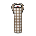 Brown And White Check Pattern Print Single Neoprene Wine Tote