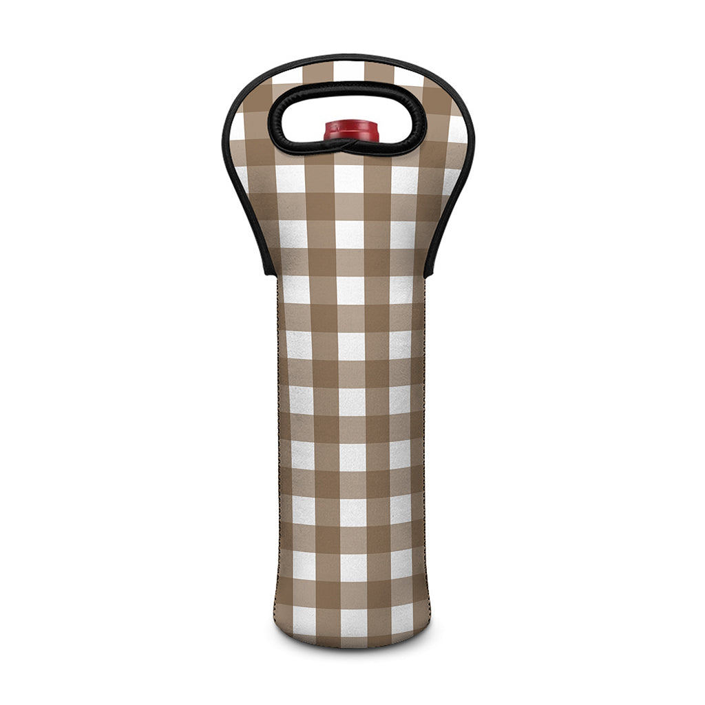 Brown And White Check Pattern Print Single Neoprene Wine Tote