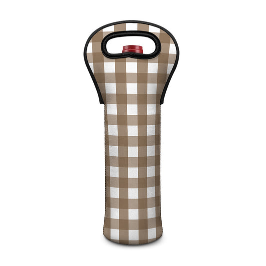Brown And White Check Pattern Print Single Neoprene Wine Tote