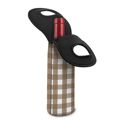 Brown And White Check Pattern Print Single Neoprene Wine Tote