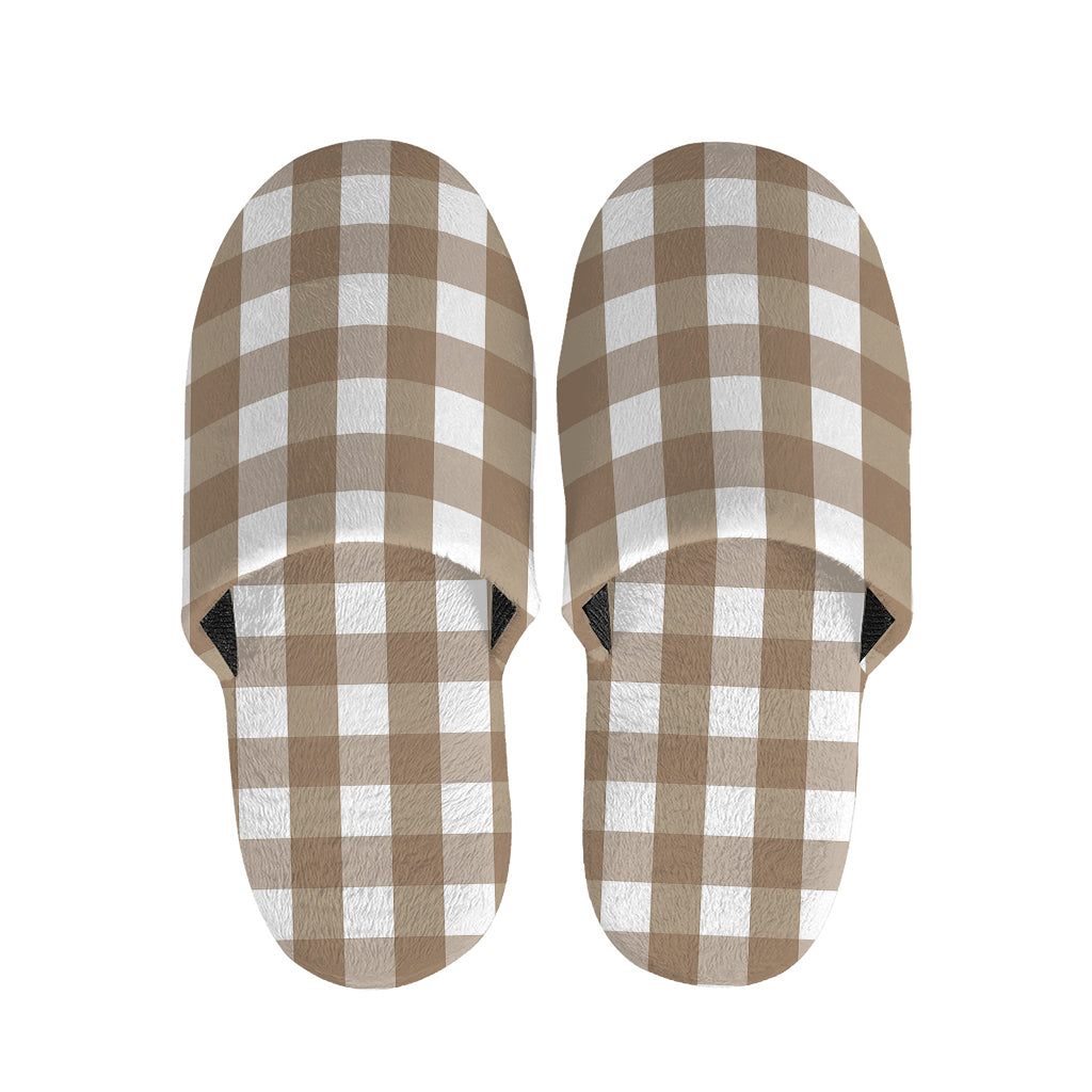 Brown And White Check Pattern Print Slippers