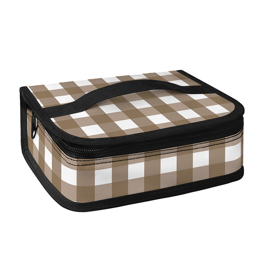 Brown And White Check Pattern Print Small Lunch Bag