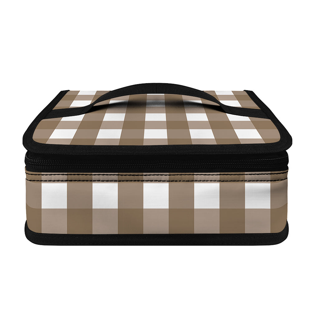 Brown And White Check Pattern Print Small Lunch Bag