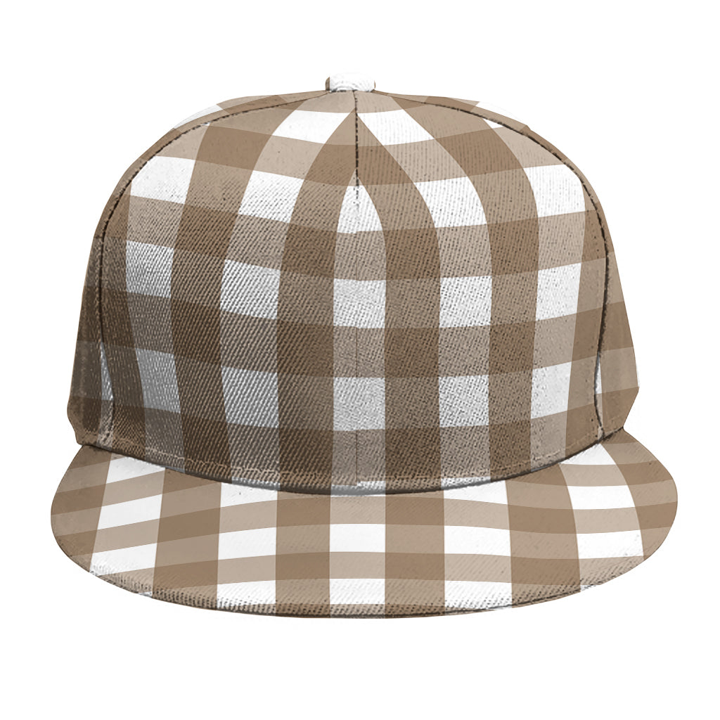 Brown And White Check Pattern Print Snapback Cap