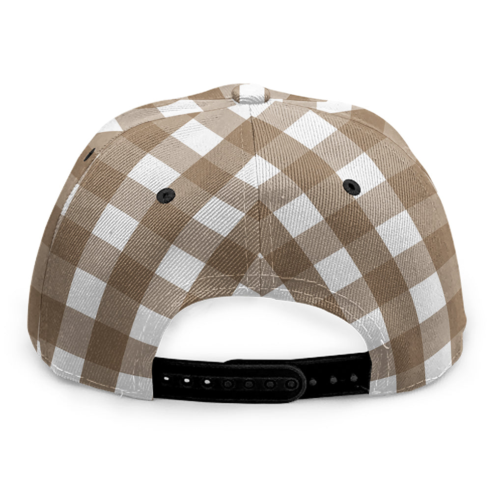 Brown And White Check Pattern Print Snapback Cap