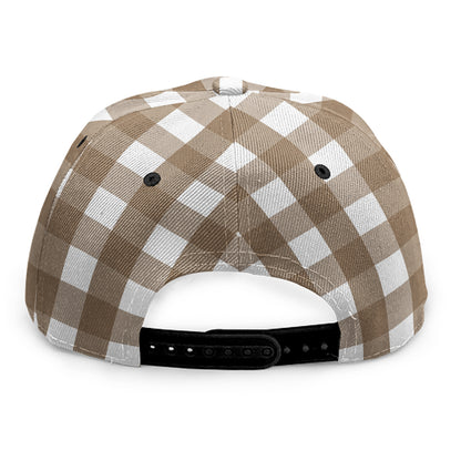 Brown And White Check Pattern Print Snapback Cap