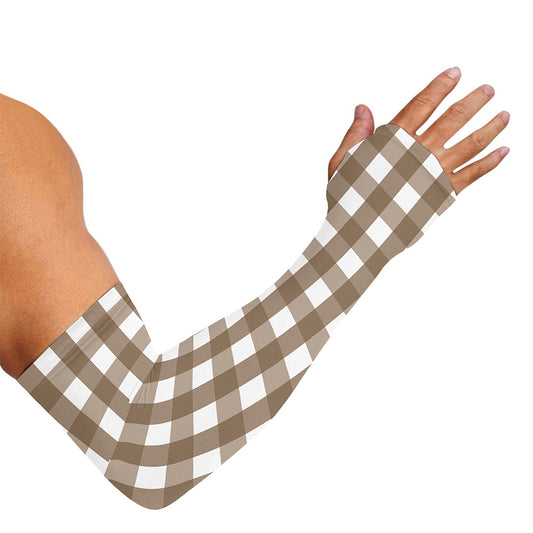 Brown And White Check Pattern Print Sun Protection Arm Sleeves