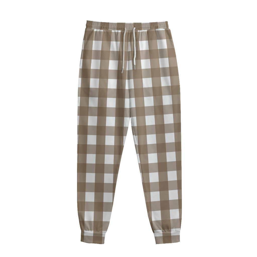 Brown And White Check Pattern Print Sweatpants